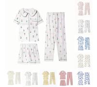Pigiama da donna in cotone, 3 pezzi Pj Set per le donne Button Down Sleepwear Set Loungewear Cotone Nightwear 3 pezzi Manica Corta Pj Set Elegante Pigiama Set Super Morbido Pigiama Set Pigiama Set