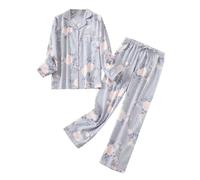 Pigiama da donna in cotone a due pezzi Set pigiama a maniche lunghe con stampa a cuore dolce pigiama Button Up camicie da notte sciolto comodo abbigliamento da notte elastico gamba larga pantaloni da