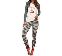 Pigiama da donna in cotone, buona vestibilità, a maniche lunghe, morbido, pigiama da donna, per la casa, caldo e accogliente, con pantaloni a scacchi, grigio., XL