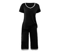 Pigiama da donna in cotone, buona vestibilità, biancheria da notte a maniche lunghe, scollo rotondo, caldo, in pile coral, pigiameria in due pezzi, lungo, pantaloni lunghi e top, Nero , 3XL