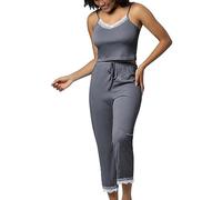 Pigiama da donna in cotone, buona vestibilità, cotone caldo, a quadretti, pigiameria, set di biancheria da notte, morbido e caldo con felpa Sleepwear Soft Loungewear, grigio scuro, XXL
