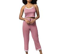 Pigiama da donna in cotone, buona vestibilità, cotone caldo, a quadretti, pigiameria, set di biancheria da notte, morbido e caldo con felpa Sleepwear Soft Loungewear, Colore: rosa., XL