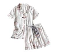 Pigiama da donna in cotone, buona vestibilità, pigiama da donna, in raso a righe setose, caldo, morbido, invernale, pantaloni corti, autunno, pigiama, set di due pezzi, grigio., L