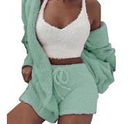 Pigiama da donna in cotone, buona vestibilità, pigiami da donna, comodi da notte, casual, comodi pigiami da donna con stampa e gamba larga, pigiama e pantaloni a quadri, per il tempo libero, Verde