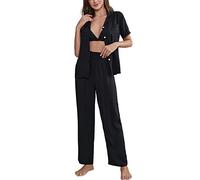 Pigiama da donna in cotone, buona vestibilità Soft Red Wine Printed Short Sleeve Pigiama Lungo Flanella Pigiama Donna Cotone in Flanella Sleepwear e Pigiama a quadri Tuta per il tempo libero, a, XL