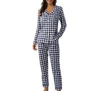 Pigiama da donna in cotone da donna Pjs Button Front Top Bottoms Sleepwear Camicia da notte Loungewear Pjs Pigiama da notte allentato Pigiama natalizio Loungewear, Blu, XXL