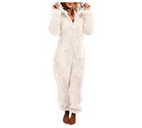 Pigiama da donna in cotone felpato per l'inverno, morbido e di grandi dimensioni, morbido e caldo, tuta da donna, tuta intera da donna, in pile, elegante con cappuccio, beige., L