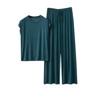 Pigiama da donna in cotone modale, camicia da notte da donna, senza maniche, canotta crop top girocollo pantaloni a gamba larga regolabile con coulisse in vita pullover leggero 2 pezzi casual lounge