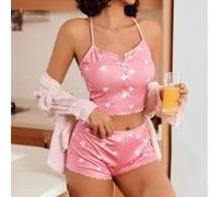 Pigiama da donna in due pezzi con canotta con stampa floreale e pantaloncini con coulisse, da indossare per le notti estive (rosa M)
