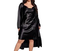 Pigiama da donna in finta seta di grandi dimensioni 2025 con un vestito ampio femminile Set primavera ed estate casual pigiama da casa, Nero , XXL