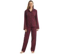 Pigiama da donna in flanella a quadri, set da salotto con top a maniche lunghe e pantaloni pigiama da donna ultra morbido, Strisce rosse., M