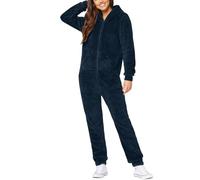 Pigiama da donna in lana artificiale a maniche lunghe casual tinta unita cerniera tuta allentata pigiama casual inverno caldo rompe carino 1 vestito su indumenti da notte donna zip up maglione, Marina