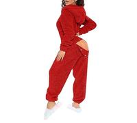 Pigiama da donna in lana artificiale a maniche lunghe, casual, tinta unita, con cerniera, tuta con cappuccio, pigiama casual invernale caldo con orecchie carine, pigiama, tuta intera per le donne,