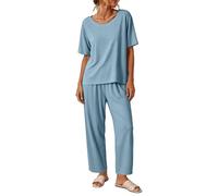 Pigiama da donna in modal a costine, set pigiama a girocollo e pantaloni | Pigiama natalizio in modal traspirante, con elastico in vita, silhouette rilassata, ideale per il riposo al chiuso e per