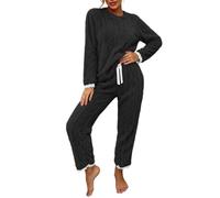 Pigiama da donna in pile a maniche lunghe, abbigliamento da casa e | Set di 2 pezzi da notte girocollo maglioni e pantaloni con coulisse Pjs set per le donne accogliente pigiama termico casual