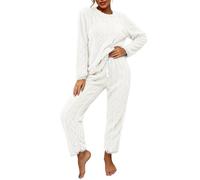 Pigiama da donna in pile a maniche lunghe, abbigliamento da casa e | Set di 2 pezzi da notte girocollo maglioni e pantaloni con coulisse Pjs set per le donne accogliente pigiama termico casual