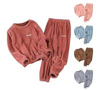Pigiama da donna in pile a maniche lunghe, caldo e invernale, set di pigiami da donna soffici per il tempo libero, set da notte da 2 pezzi, abbigliamento da notte taglie forti, set da salotto caldo