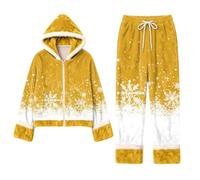 Pigiama da donna in pile, caldo, per Natale, 2 pezzi, comodo, con tasche e coulisse, elegante e chic, abbigliamento invernale, taglia grande, abbigliamento casual, completo autunno inverno