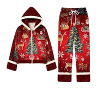 Pigiama da donna in pile, caldo, per Natale, 2 pezzi, comodo, con tasche e coulisse, elegante e chic, abbigliamento invernale, taglia grande, abbigliamento casual, completo autunno inverno