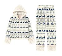 Pigiama da donna in pile, caldo, per Natale, 2 pezzi, pantaloni con tasche e cordoncino, elegante e chic, abbigliamento invernale, taglia grande, abbigliamento casual completo autunno inverno