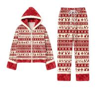 Pigiama da donna in pile, caldo, per Natale, 2 pezzi, pantaloni con tasche e cordoncino, elegante e chic, abbigliamento invernale, taglia grande, abbigliamento casual completo autunno inverno