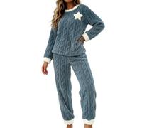 Pigiama da donna in pile con stelle, set da due pezzi, per autunno e | Pigiama in flanella soffice, abbigliamento da casa, caldo peluche, a costine, a maniche lunghe, biancheria da notte