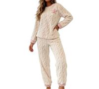 Pigiama da donna in pile con stelle, set da due pezzi, per autunno e | Pigiama in flanella soffice, abbigliamento da casa, caldo peluche, a costine, a maniche lunghe, biancheria da notte