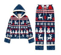 Pigiama da donna in pile, ideale per Natale, da notte, per la casa, con tasche e coulisse, eleganti e chic, abbigliamento invernale, taglia grande, abbigliamento casual per autunno e inverno