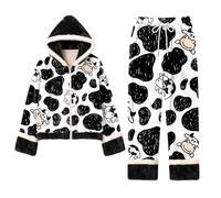 Pigiama da donna in pile, ideale per Natale, da notte, per la casa, con tasche e coulisse, eleganti e chic, abbigliamento invernale, taglia grande, abbigliamento casual per autunno e inverno