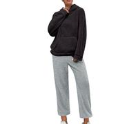 Pigiama da donna in pile lungo, set di pigiama termico, comodo pigiama in tinta unita, con tasche e pantaloni da pigiama, in due pezzi, morbido e morbido, Nero , XL