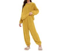 Pigiama da donna in pile, set di pigiami da donna, in pile di peluche, per il tempo libero, per la casa, giallo., XXXXL