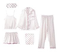 Pigiama da donna in seta con bottoni e bottoni per le donne dolce stampa cuore pigiama set carino comodo loungewear donna gilet pantaloncini, top a maniche lunghe, pantaloni pigiama, maschera per gli