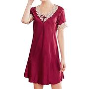 Pigiama da donna in seta pigiama estivo da donna in seta di ghiaccio pigiama a maniche corte camicia da notte estivo da donna servizio a casa, vino, XL