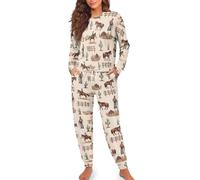 Pigiama da donna in stile rustico western - Set pigiama in due pezzi con stampa a cavallo e cowboy allover | Accogliente tuta lounge per gli appassionati di equitazione e western, M