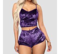 Pigiama da donna in velluto, senza maniche, con scollo a V, 2 pezzi (viola, 2XL)