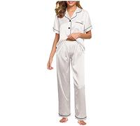 Pigiama da donna invernale in morbido raso, morbido pigiama, camicia da notte, in tinta unita, per la casa, per il sonno, casual, per il sonno, elegante pigiama in seta, bianco, XXXXXL