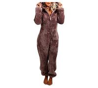 Pigiama da donna invernale morbido pagliaccetto invernale con chiusura lampo soffice, tuta intera Onesie, marrone, XXXXXL