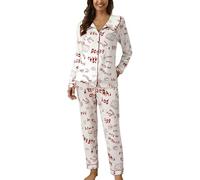 Pigiama da Donna Invernale Pigiami da Donna Casual con Risvolto E Bottoni Due Pezzi A Maniche Lunghe con Stampa Pigiama Seta Sanitario Red XL