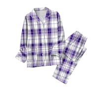 Pigiama da donna, lungo, a quadri, elegante, biancheria da notte, 2 pezzi, camicia con bottoni e pantaloni da pigiama, autunno, inverno, lounge, comodo, morbido, per il tempo libero, in seta