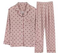 Pigiama da donna lungo con bottoni, biancheria da notte da donna, in cotone, a maniche lunghe, da notte, in due pezzi, per autunno e inverno, per il tempo libero, marrone, L