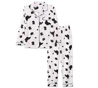 Pigiama da donna lungo con bottoni, biancheria da notte da donna, in cotone, a maniche lunghe, da notte, in due pezzi, per autunno e inverno, per il tempo libero, grigio., L