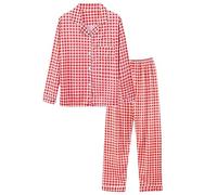 Pigiama da donna lungo con bottoni, biancheria da notte da donna, in cotone, a maniche lunghe, da notte, in due pezzi, per autunno e inverno, per il tempo libero, Colore: rosso, m