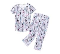 Pigiama da donna lungo cotone sottile, maglietta da notte da donna, a maniche corte, in cotone, con stampa, pigiameria, girocollo, pantaloni da notte 7/8, pigiama, grigio., XL