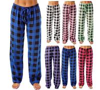 Pigiama da donna, lungo, da donna, a quadretti, in cotone, elasticizzato, per il tempo libero, per l'autunno e l'inverno, per la casa, comodi pantaloni da lounge, Lilla, S