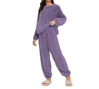 Pigiama da donna lungo in pile, per l'inverno, morbido e caldo | Morbida biancheria da notte termica, in due pezzi, top e pantaloni, per il tempo libero, calda