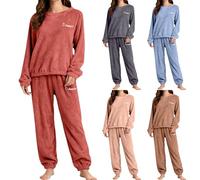 Pigiama da donna lungo, soffice, spesso, comodo abbigliamento da casa | Accogliente pigiama per le donne in pile, set di abbigliamento da casa termico a maniche lunghe top lounge pantaloni Co Ord