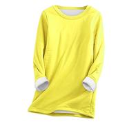 Pigiama da donna, lungo, taglie grandi, da donna, a maniche lunghe, girocollo, a maniche lunghe, in tinta unita, per lo sport, casual, termico, giallo., 3XL