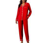 Pigiama da donna nel Regno Unito, set da casa, a maniche lunghe, con bottoni, 2 pezzi, biancheria da notte con tasche, vestibilità larga, pigiama morbido da donna, abbigliamento per l'autunno e