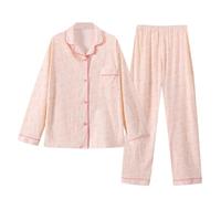 Pigiama da donna nel Regno Unito, set da casa, biancheria da notte con bottoni, 2 pezzi, camicia da notte a maniche lunghe e pantaloni da jogging elastici in vita con tasche, abbigliamento per autunno