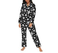 Pigiama da donna - Orchidea Plumeria Fiore Biancheria da notte Biancheria da notte Set relax da donna con tasche, nero/bianco, XXL